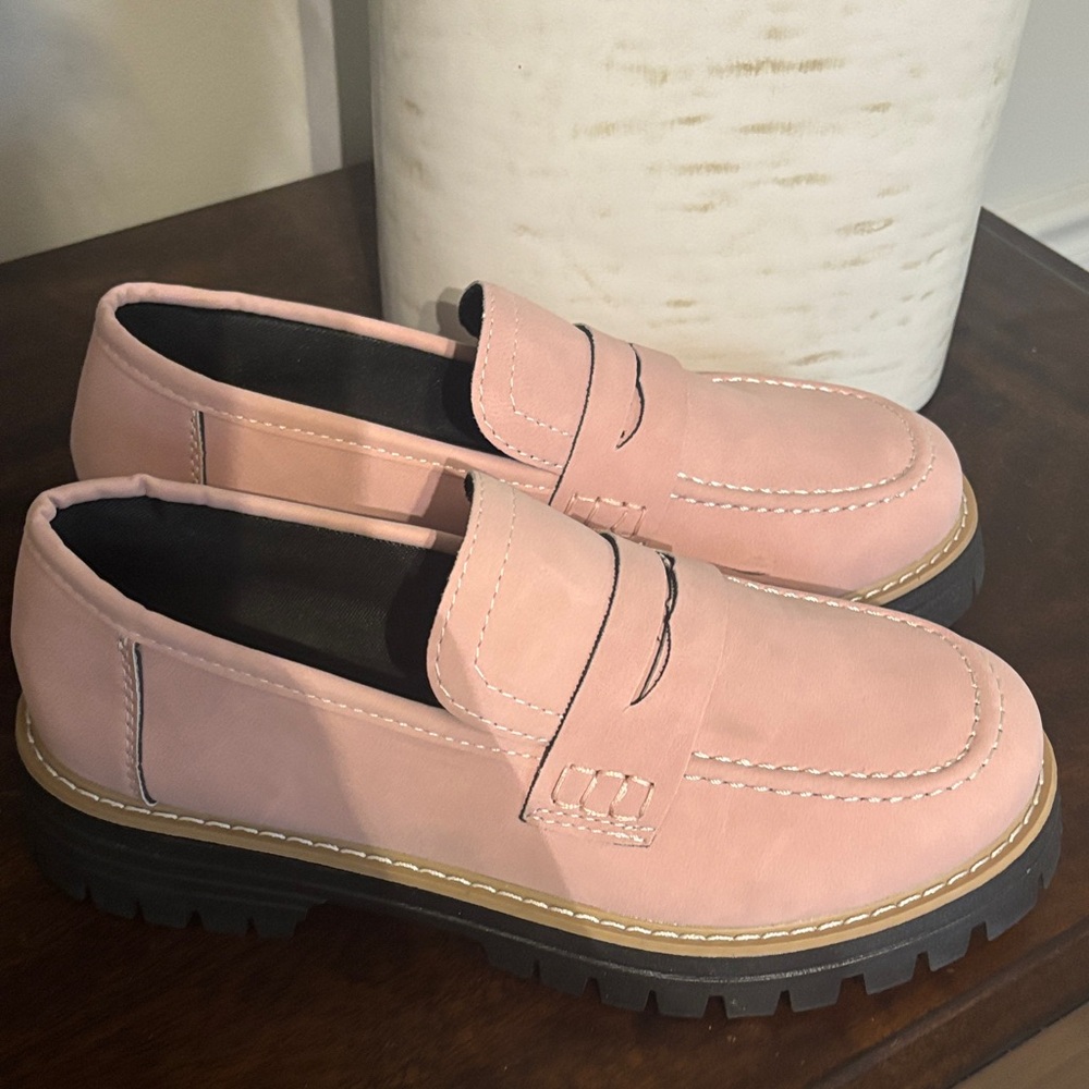 Pink Penny Loafer Lug Sole Shoes